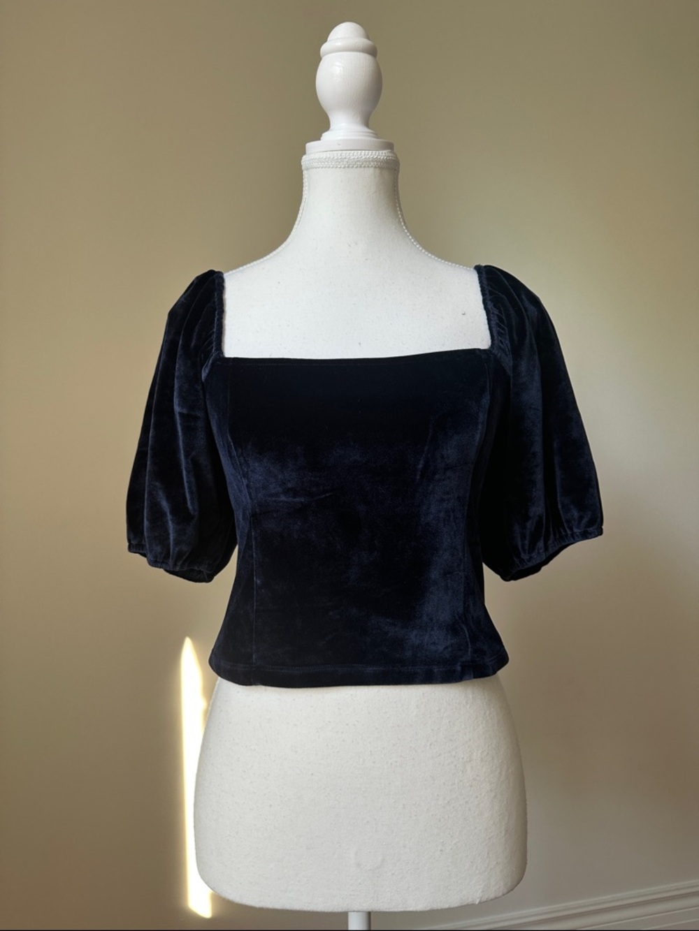 NWT ABERCROMBIE & FITCH Blue Velvet Smocked Puff Sleeve Top Size Medium